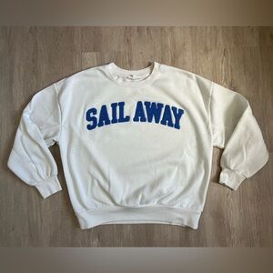 Pink Rose Cream White Crewneck Nautical Sailing Sweatshirt cotton blend